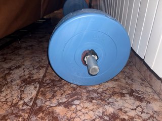 Barra Z con discos de pesas.