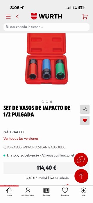 Juego vasos impacto llantas aluminio 1/2
