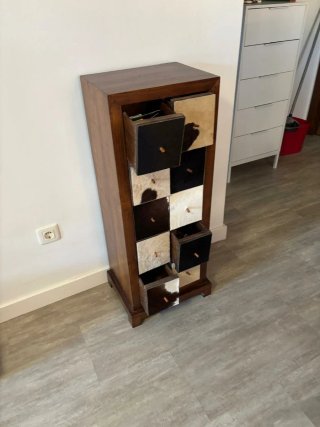 Mueble auxiliar cajones madera y piel