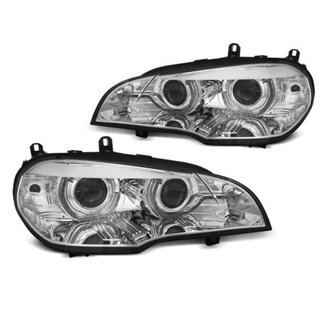 Faros Xenón Angel Eyes LED DRL Cromados para BMW X