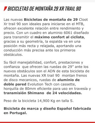 Bicicleta Cloot 29 24v