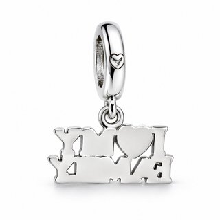 Charm plata Colgante I Love My Family Corazón Rosa