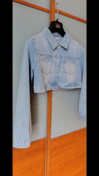 Giacca corta denim blu con strass miss Blumarine
