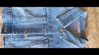 Giacca corta denim blu con strass miss Blumarine