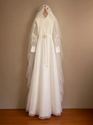 Vestido Novia Vintage 1970 Tocado Floral
