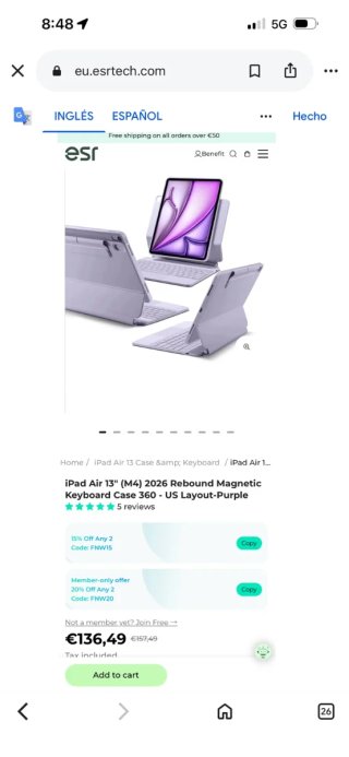 Teclado Magnético ESR iPad Air 13 (M3/M2)