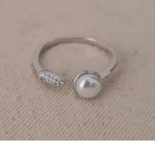 Anello Argento 925 Perla Naturale Zirconi