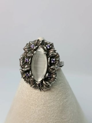 Anillo Plata Piedra Oval Lila Circonitas