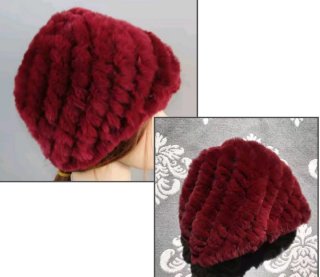 Gorro de lana y pelo de conejo rojo vino.