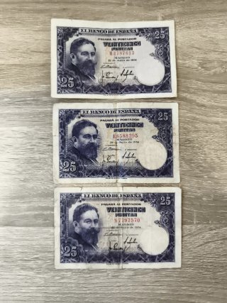 Lote 3 Billetes 25 Pesetas 1954