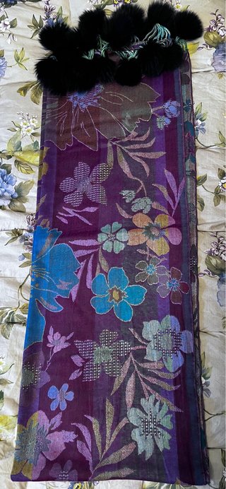 Stola Sciarpa Lana Cashmere India Floreale Viola