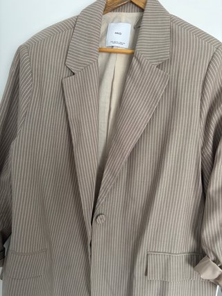 Chaqueta americana Mango Talla XXL Rayas Beige