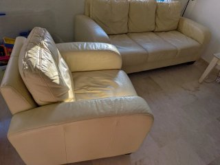 Divano a 3 posti in pelle beige