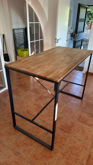 Mesa alta industrial de madera maciza SOLO RECOGER