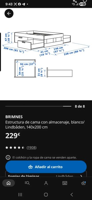 Cama BRIMNES Ikea Blanca con Cajones y Somier
