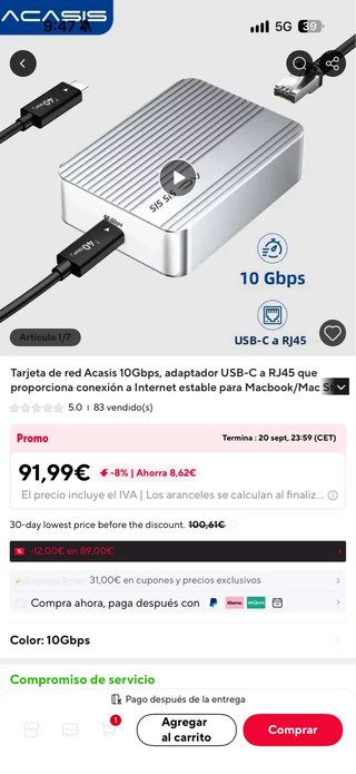 Adaptador ACASIS USB-C a Ethernet 10Gbps