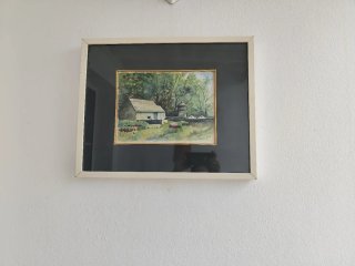 Acuarela Casa Rural con Marco de madera