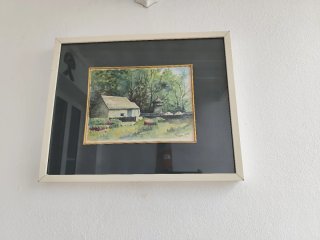 Acuarela Casa Rural con Marco de madera