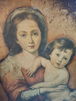 Cuadro Virgen con Niño Murillo Madera Siglo XIX-XX