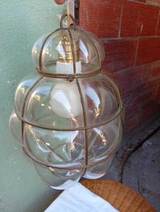 Lámpara colgante de cristal y metal