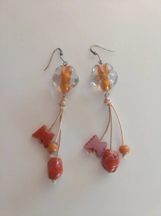Pendientes flor naranja y coral