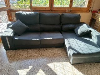 Sofá chaise longue gris 3/4 plazas