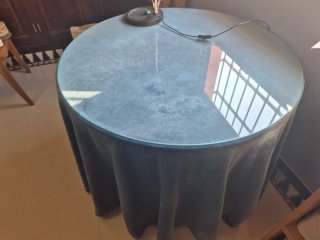 Mesa camilla cristal y terciopelo gris
