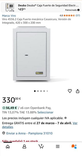 Viro Caja Fuerte Metálica Gris 42x30x20