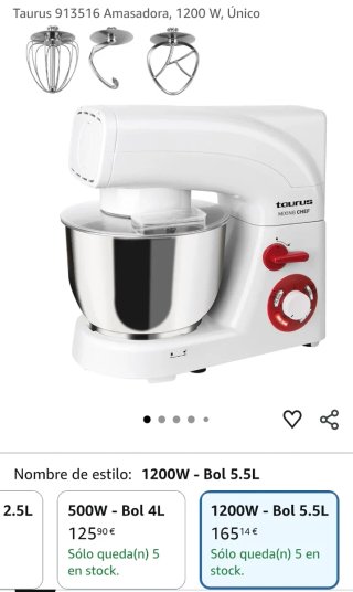 Amasadora Taurus Mixing Chef Blanca