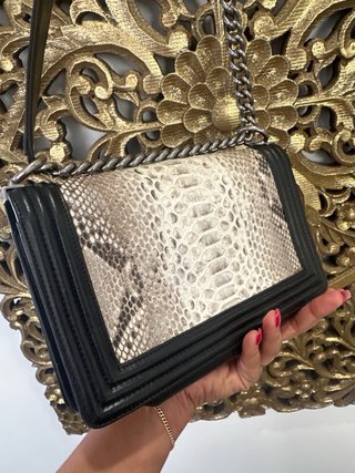 Bolso Piel Vacuno y Pitón Negro/Beige