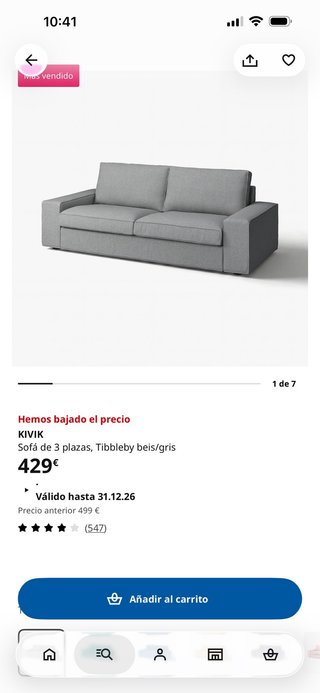 Sofá 3 plazas Ikea beige/gris