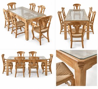 Mesa comedor madera y 6 sillas de enea