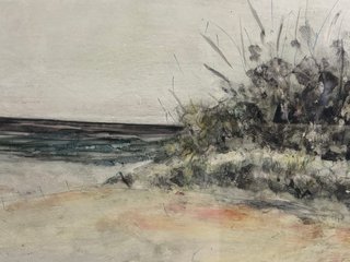 Cuadro paisaje playa madera