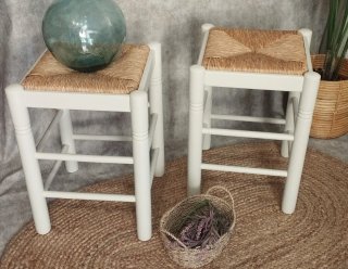 Conjunto de Taburetes De Madera y Enea