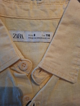 Camisa Zara Lino Amarilla Manga Corta Talla 6
