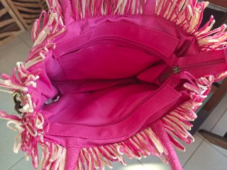 Bolso de playa veraniego rosa y beige
