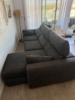 Sofá 3 plazas con chaise longue gris
