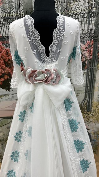 Vestido Comunión Talla 10 Estampado Verde