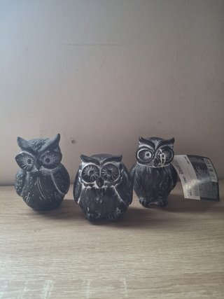 Set di 3 gufi decorativi in resina 8 cm