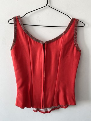 Corsé Vintage Rojo Hecho a Mano con Abalorios