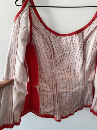 Corsé Vintage Rojo Hecho a Mano con Abalorios