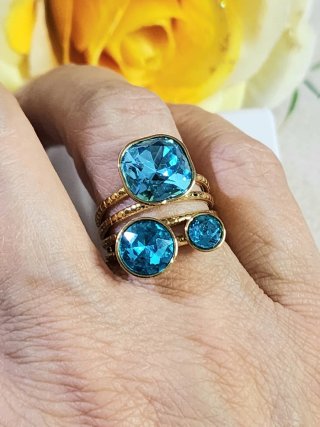 Anillo Acero Inoxidable Azul Dorado