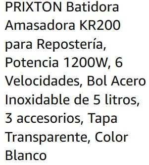 Batidora Amasadora Prixton KR200 Blanca