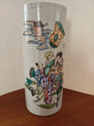 Cinese Antico vaso porta pennelli decorato