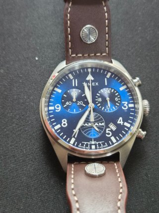 Reloj Timex Pan Am Cronógrafo Azul Correa Marrón