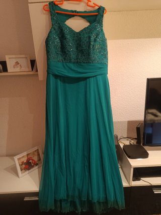 Vestido largo fiesta verde azulado