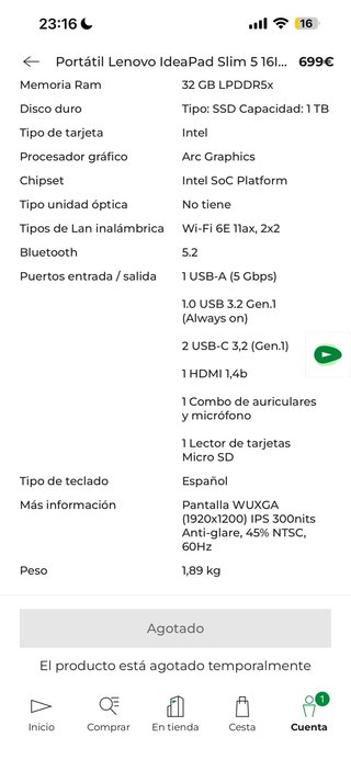Portátil Lenovo IdeaPad Slim 5 16 W11