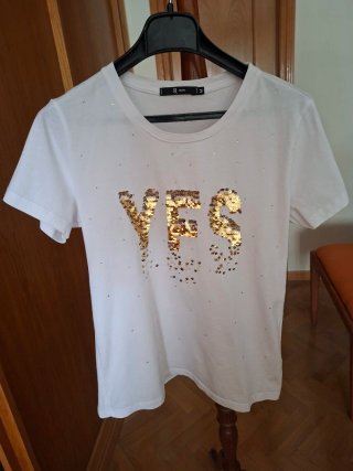 Camiseta R JEANS blanca lentejuelas M