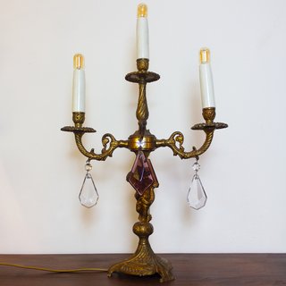 Lámpara Candelabro Bronce Cristal Morado