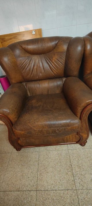 Conjunto sofás piel marrón